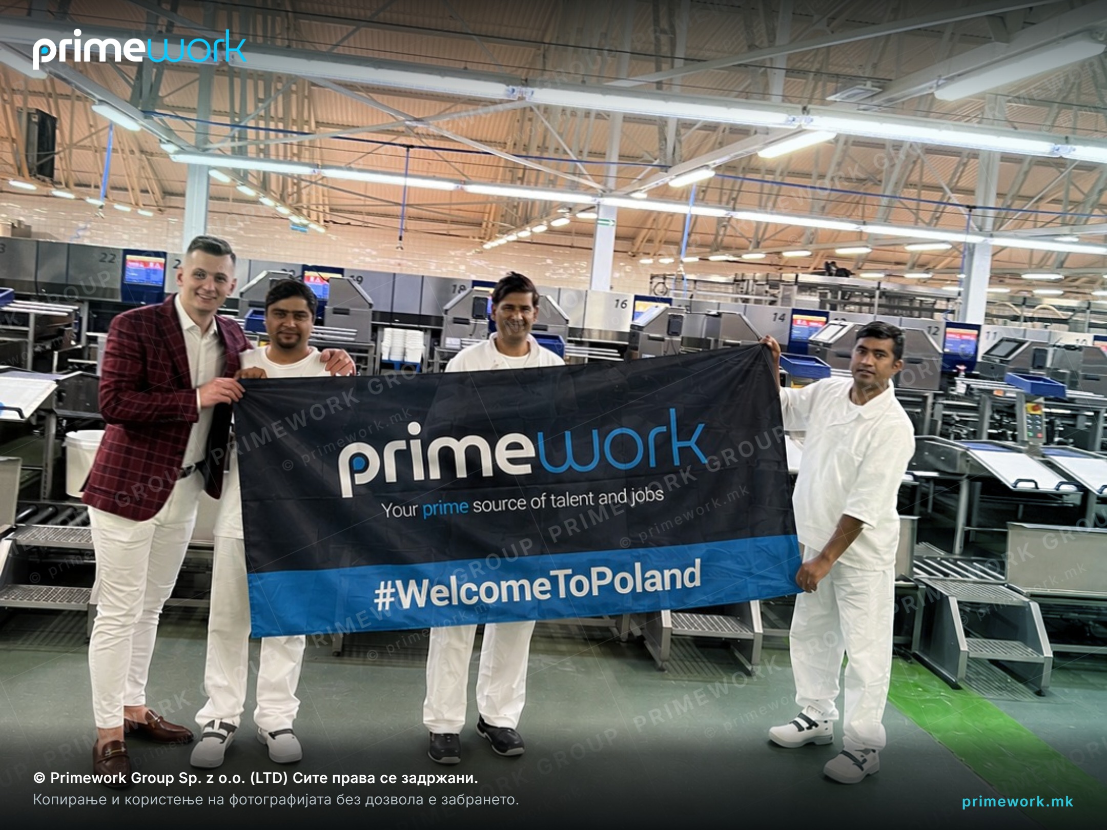 Primework Group coordinators with workers inside a production plant